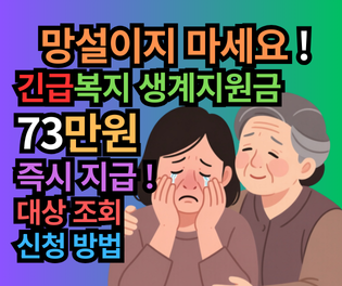 긴급복지 생계지원금, 1인당 73만원 즉시 지급! 망설이지 마세요!