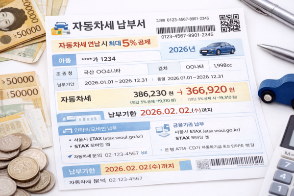 2026 자동차세 납부기간 자동차세 납부 고지서 사진