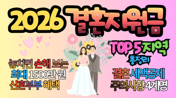 2026 결혼지원금 TOP 5 지역 총정리 : 놓치면 손해 보는 최대 1,500만 원 신혼부부 혜택