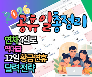 2026 공휴일 총정리: 연차 4일로 12일 쉬는 역대급 황금연휴 달력 전략